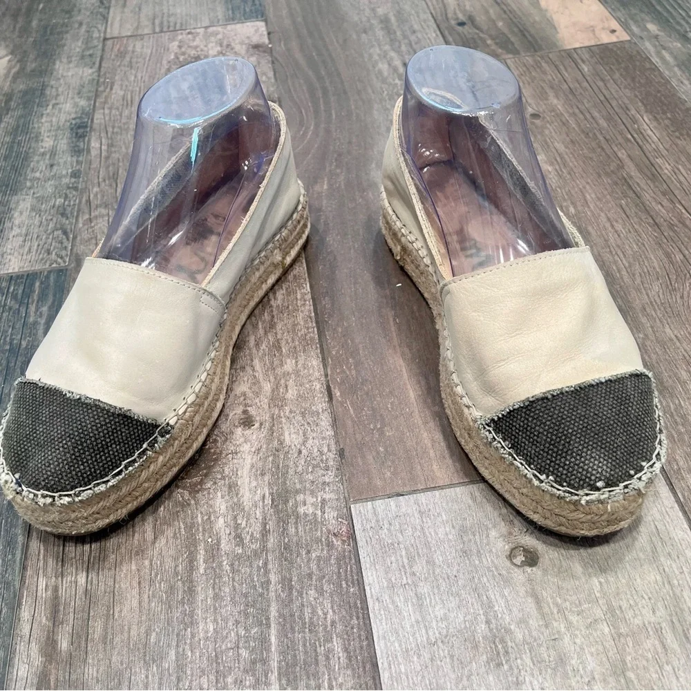 Sam Edelman Krissy Espadrille Flats Leather/canvas Jute Trim Women Sz 8 Cap Toe